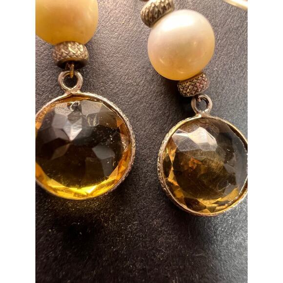 Citrine and pearl sterling silver dangle earrings - Picture 11 of 16